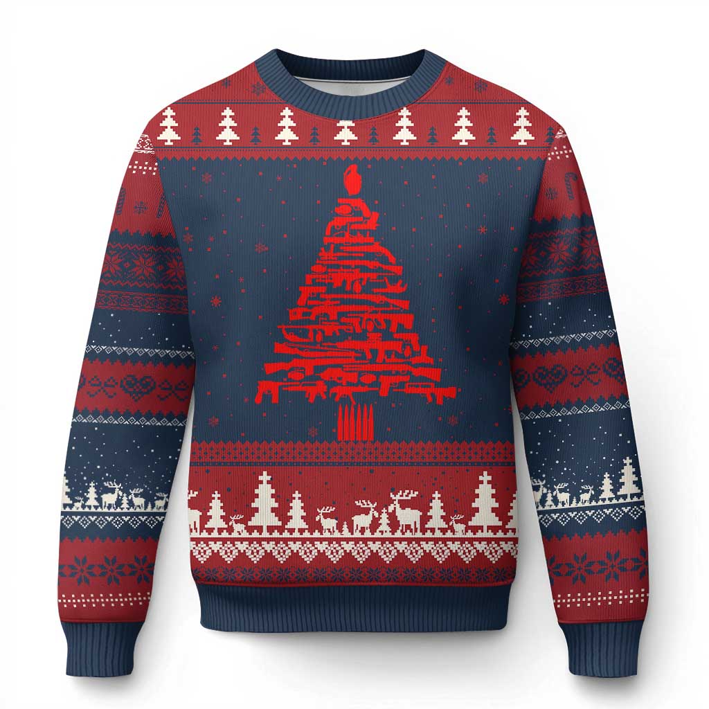 Funny Guns Xmas Ugly Christmas Sweater 2nd Amendment Xmas Tree Gun Lovers TS10 Navy Red Print Your Wear
