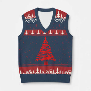 Funny Guns Xmas V-Neck Knit Sweater Vest 2nd Amendment Xmas Tree Gun Lovers TS10 Navy Red Print Your Wear