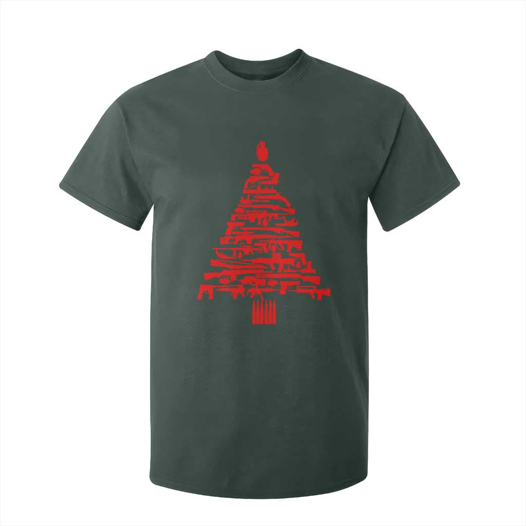Funny Guns Christmas T Shirt For Kid 2nd Amendment Xmas Tree Gun Lovers TS10 Dark Forest Green Print Your Wear
