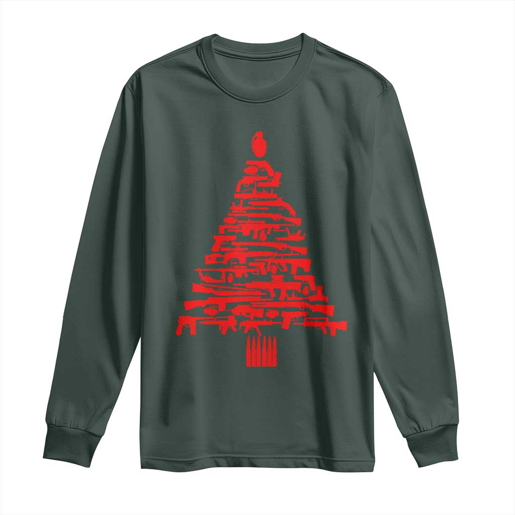 Funny Guns Christmas Long Sleeve Shirt 2nd Amendment Xmas Tree Gun Lovers TS10 Dark Forest Green Print Your Wear