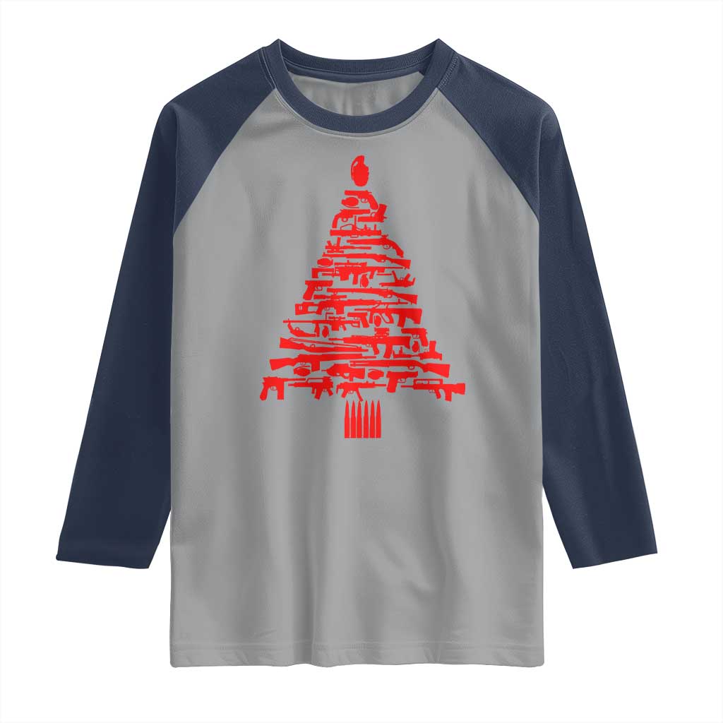Funny Guns Christmas Raglan Shirt 2nd Amendment Xmas Tree Gun Lovers TS10 Sport Gray Navy Print Your Wear