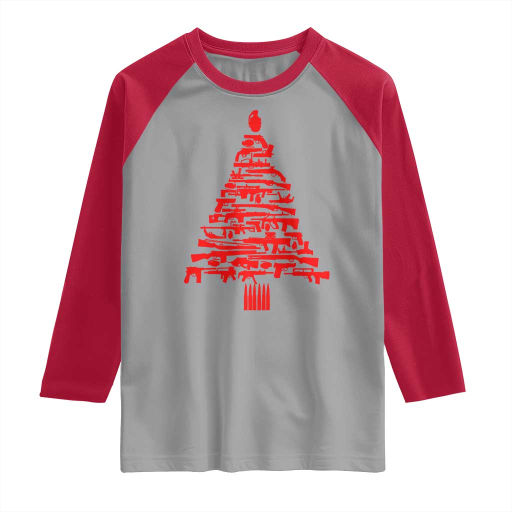 Funny Guns Christmas Raglan Shirt 2nd Amendment Xmas Tree Gun Lovers TS10 Sport Gray Red Print Your Wear