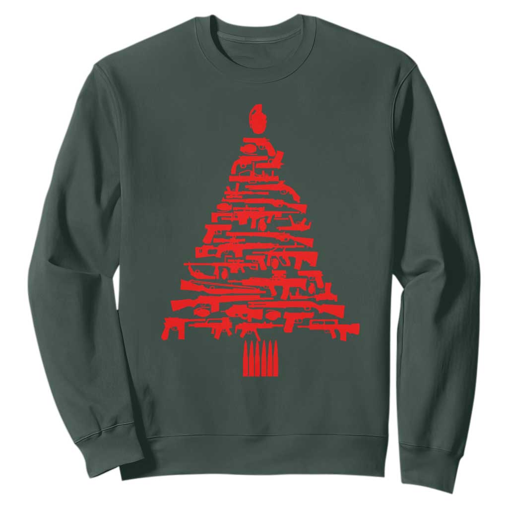 Funny Guns Christmas Sweatshirt 2nd Amendment Xmas Tree Gun Lovers TS10 Dark Forest Green Print Your Wear