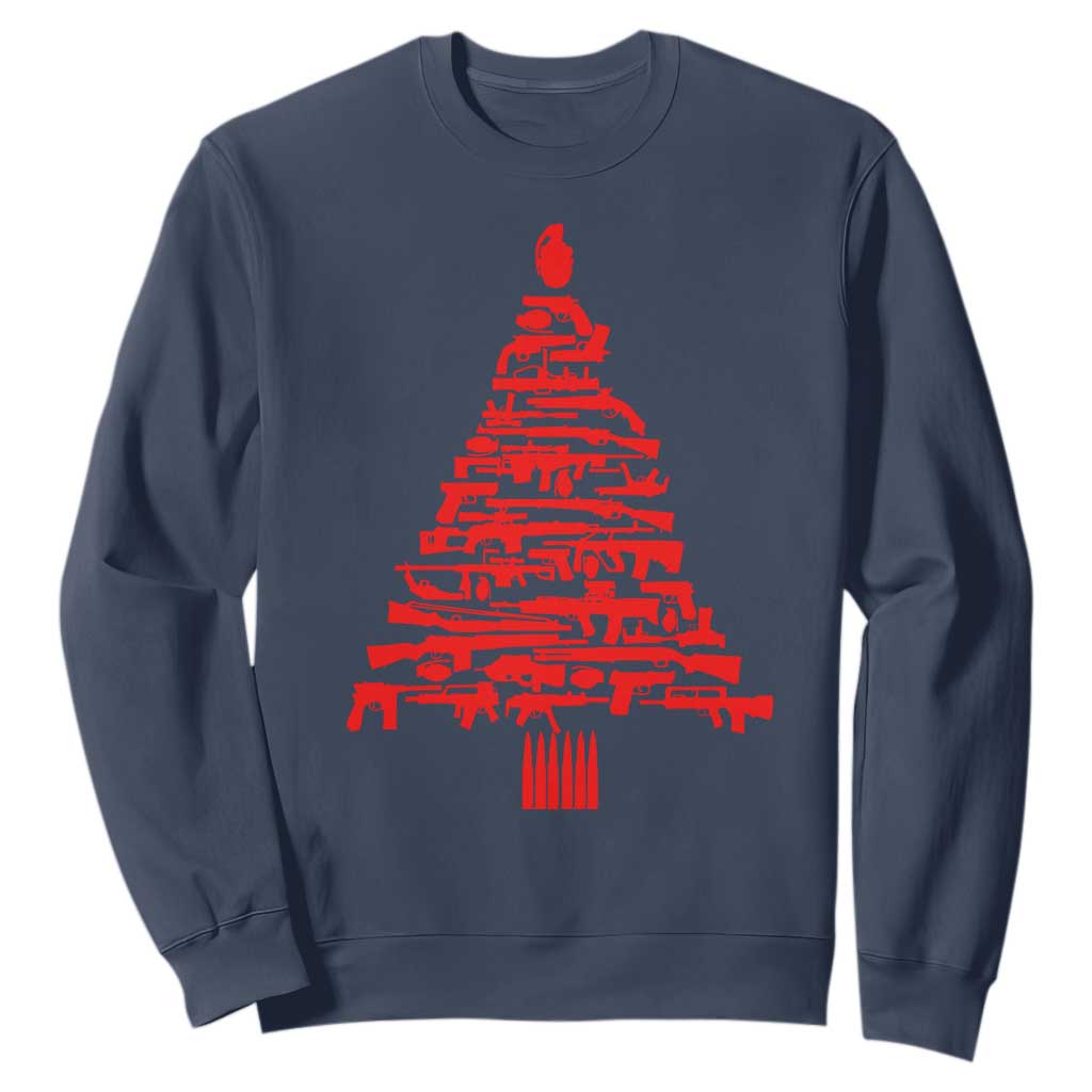 Funny Guns Christmas Sweatshirt 2nd Amendment Xmas Tree Gun Lovers TS10 Navy Print Your Wear