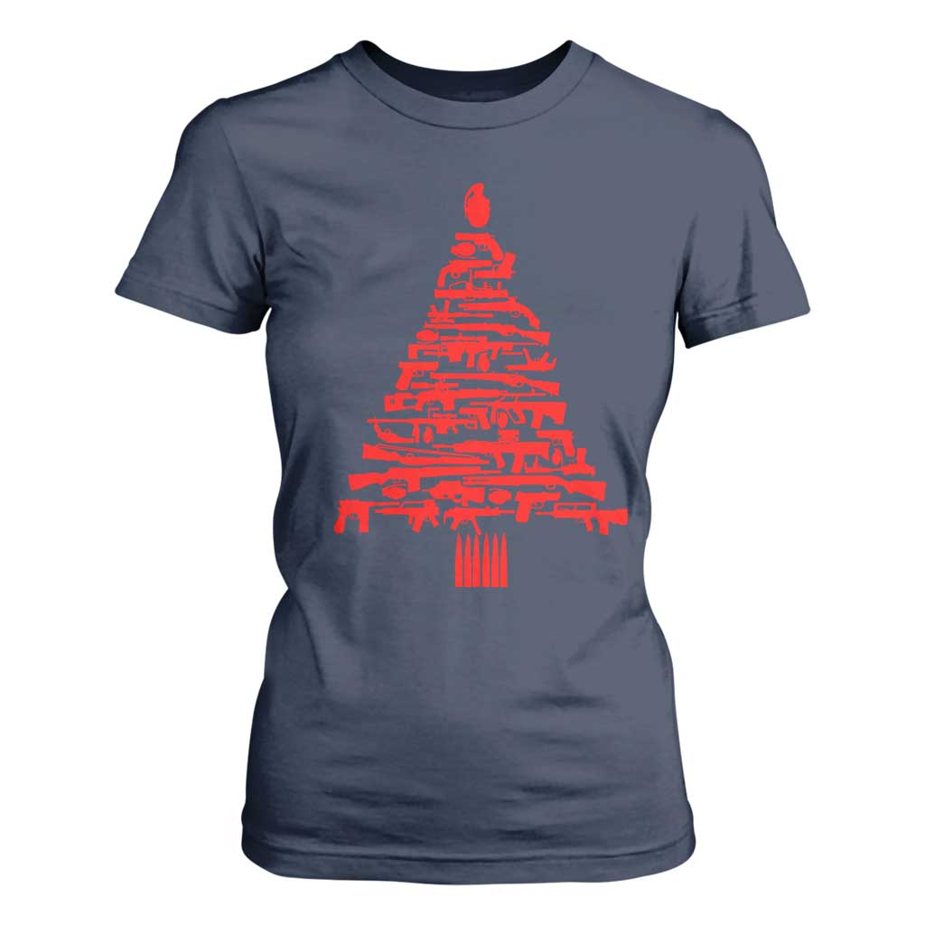 Funny Guns Christmas T Shirt For Women 2nd Amendment Xmas Tree Gun Lovers TS10 Navy Print Your Wear