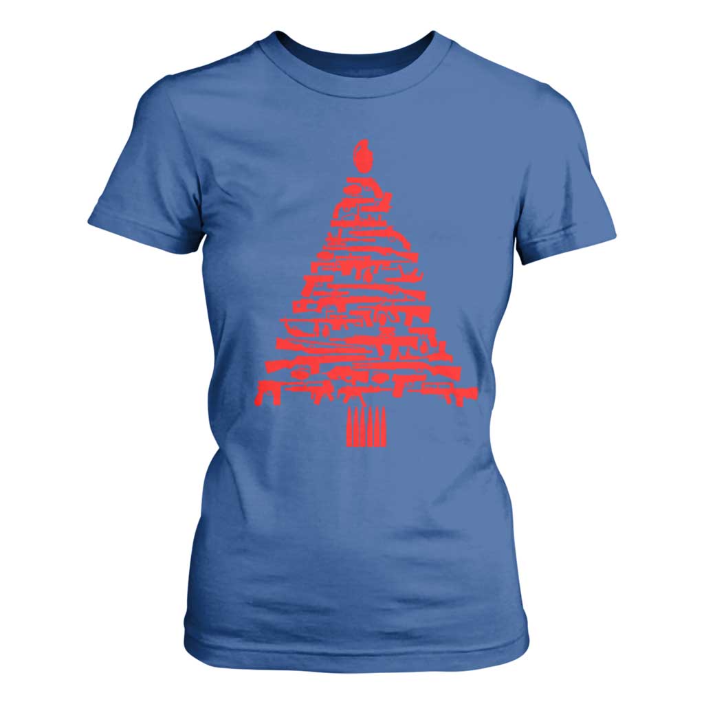 Funny Guns Christmas T Shirt For Women 2nd Amendment Xmas Tree Gun Lovers TS10 Royal Blue Print Your Wear