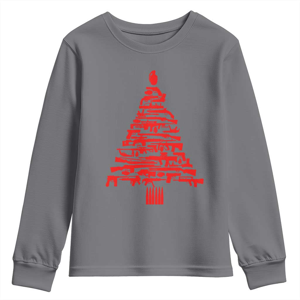 Funny Guns Christmas Youth Sweatshirt 2nd Amendment Xmas Tree Gun Lovers TS10 Charcoal Print Your Wear