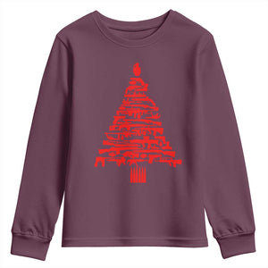 Funny Guns Christmas Youth Sweatshirt 2nd Amendment Xmas Tree Gun Lovers TS10 Maroon Print Your Wear