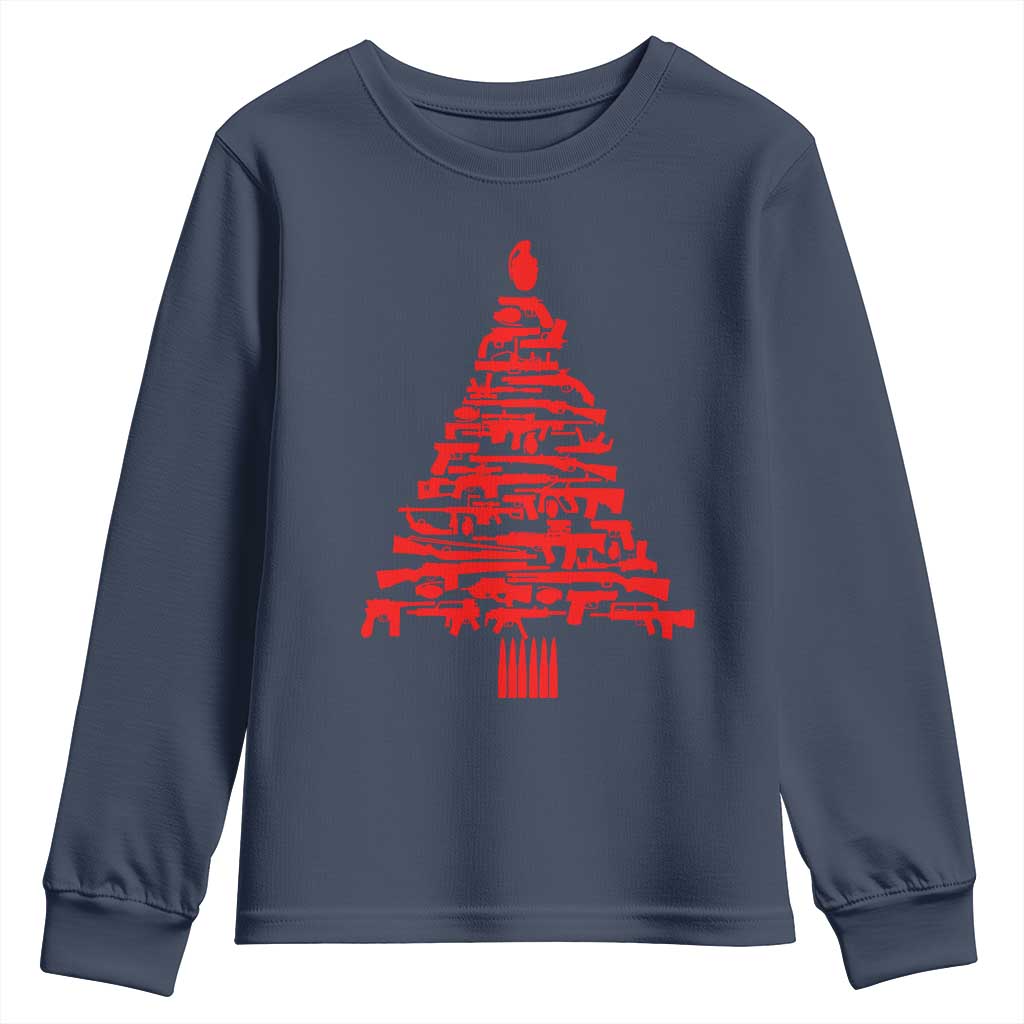 Funny Guns Christmas Youth Sweatshirt 2nd Amendment Xmas Tree Gun Lovers TS10 Navy Print Your Wear