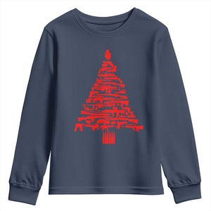 Funny Guns Christmas Youth Sweatshirt 2nd Amendment Xmas Tree Gun Lovers TS10 Navy Print Your Wear