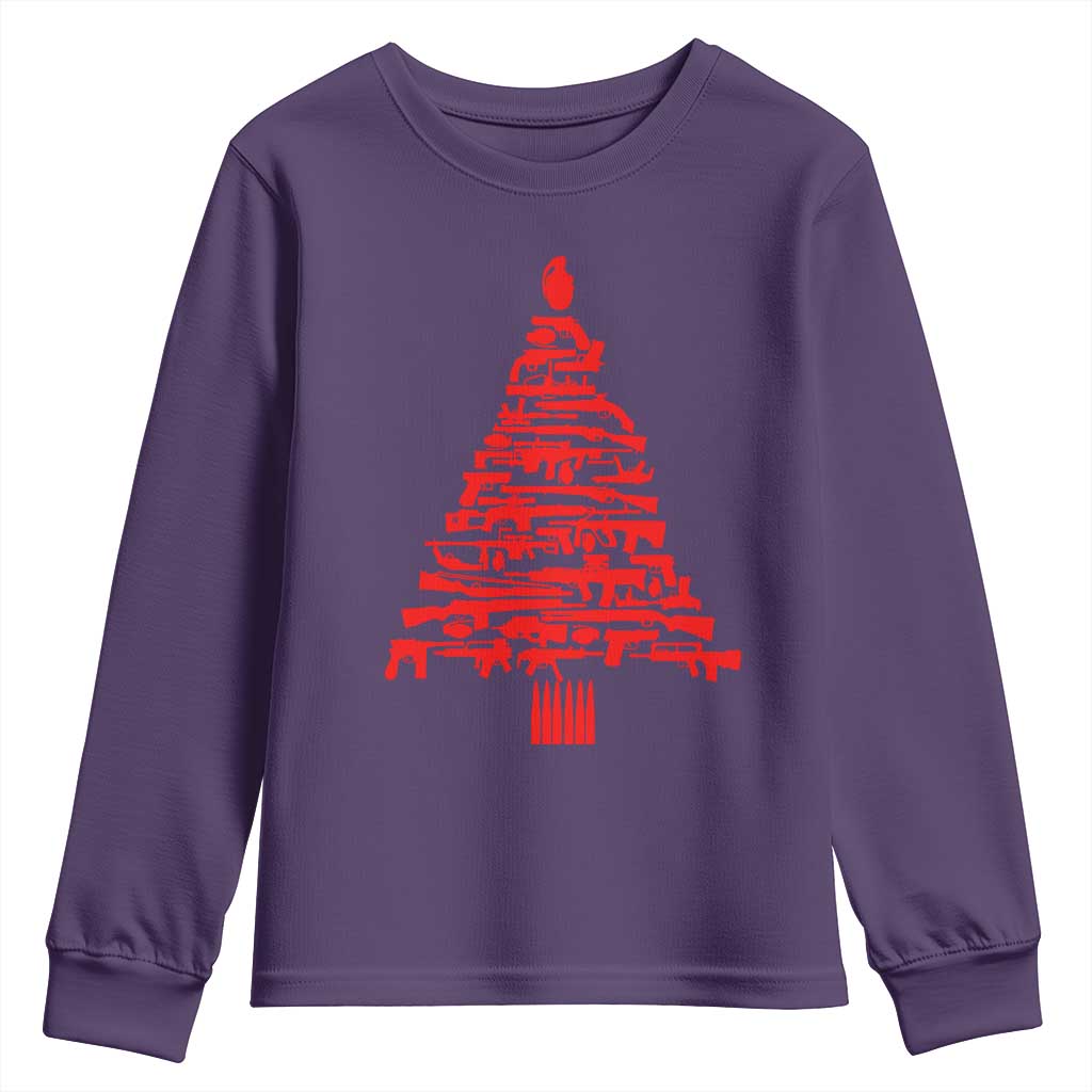 Funny Guns Christmas Youth Sweatshirt 2nd Amendment Xmas Tree Gun Lovers TS10 Purple Print Your Wear