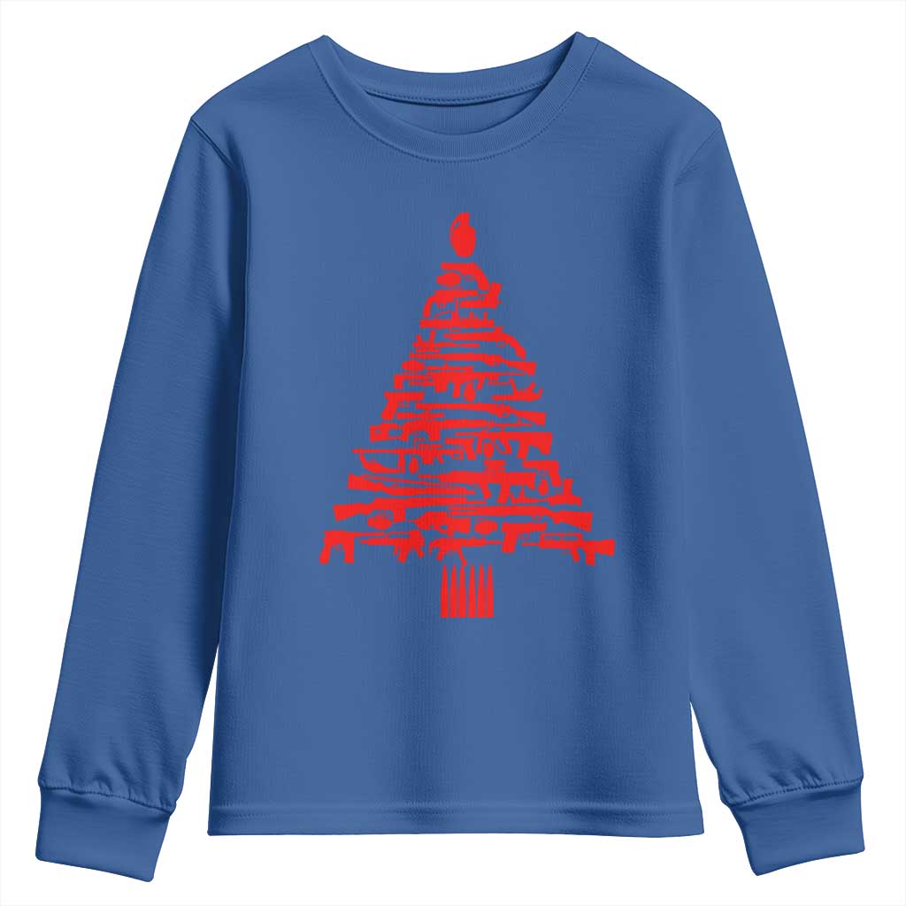 Funny Guns Christmas Youth Sweatshirt 2nd Amendment Xmas Tree Gun Lovers TS10 Royal Blue Print Your Wear