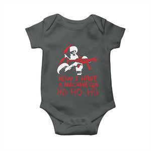 Now I Have A Machine Gun Baby Onesie Funny Retro Christmas 90s Movie Santa Gun Lovers TS10 Dark Heather Print Your Wear