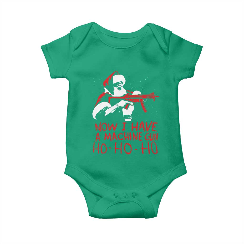 Now I Have A Machine Gun Baby Onesie Funny Retro Christmas 90s Movie Santa Gun Lovers TS10 Irish Green Print Your Wear