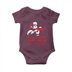 Now I Have A Machine Gun Baby Onesie Funny Retro Christmas 90s Movie Santa Gun Lovers TS10 Maroon Print Your Wear