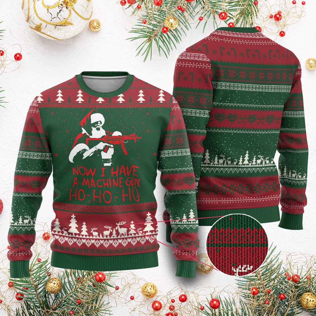 Now I Have A Machine Gun Ugly Christmas Sweater Funny Retro Xmas 90s Movie Santa Gun Lovers TS10 Red Green Print Your Wear