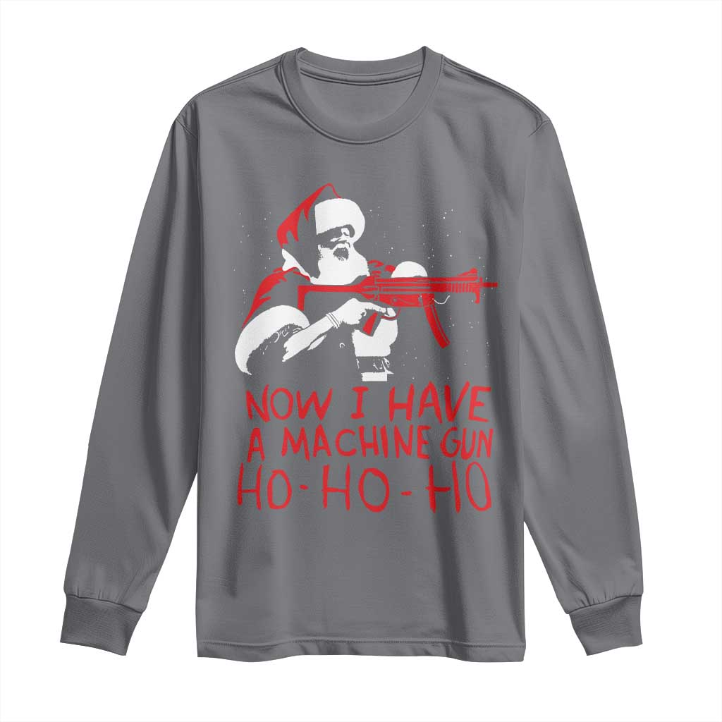 Now I Have A Machine Gun Long Sleeve Shirt Funny Retro Christmas 90s Movie Santa Gun Lovers TS10 Charcoal Print Your Wear