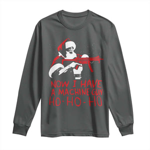 Now I Have A Machine Gun Long Sleeve Shirt Funny Retro Christmas 90s Movie Santa Gun Lovers TS10 Dark Heather Print Your Wear