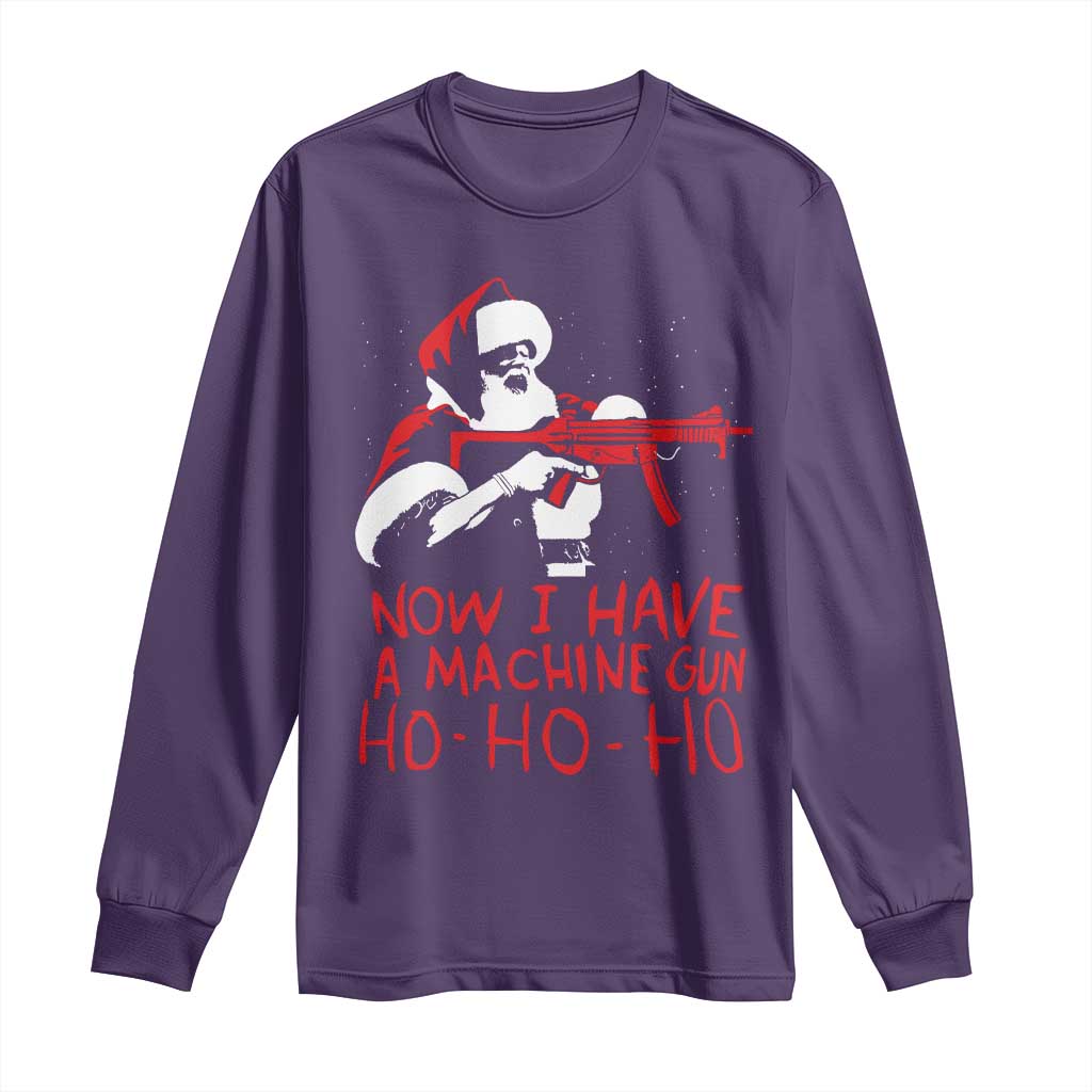 Now I Have A Machine Gun Long Sleeve Shirt Funny Retro Christmas 90s Movie Santa Gun Lovers TS10 Purple Print Your Wear