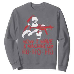 Now I Have A Machine Gun Sweatshirt Funny Retro Christmas 90s Movie Santa Gun Lovers TS10 Charcoal Print Your Wear