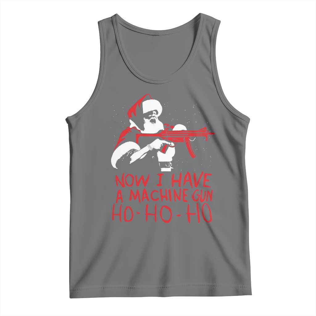 Now I Have A Machine Gun Tank Top Funny Retro Christmas 90s Movie Santa Gun Lovers TS10 Black Heather Print Your Wear