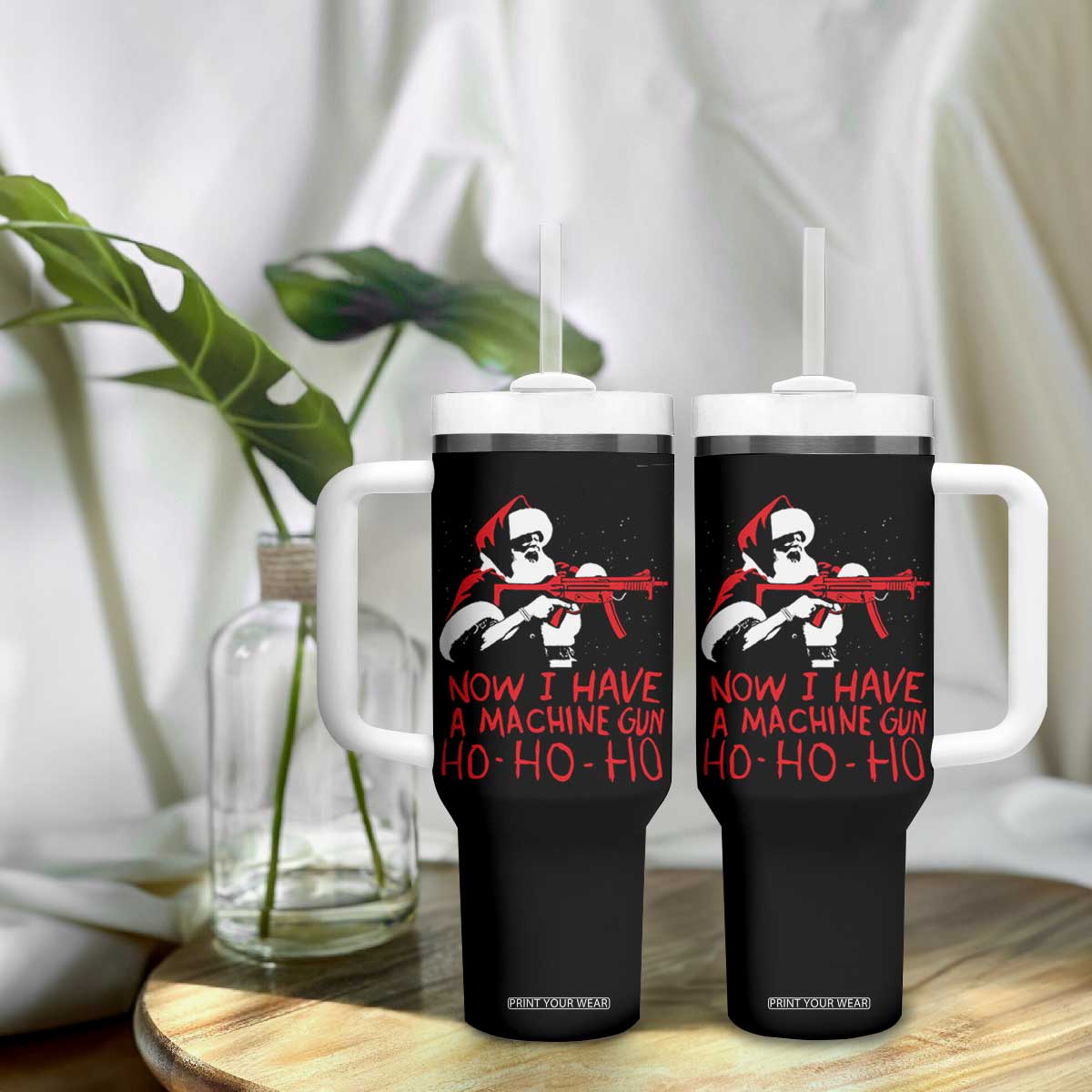 Now I Have A Machine Gun Tumbler With Handle Funny Retro Christmas 90s Movie Santa Gun Lovers TS10 Print Your Wear