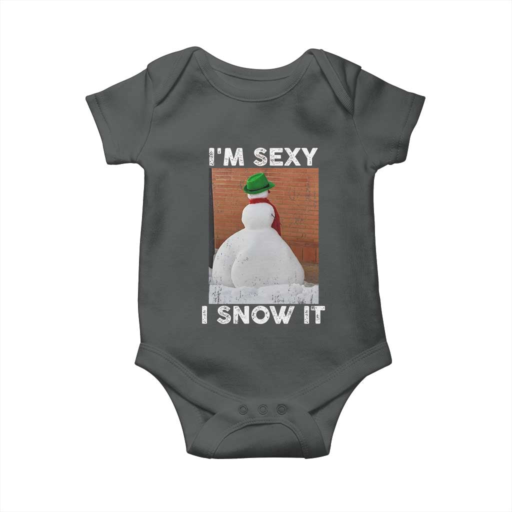 Sarcastic Snowman Baby Onesie Funny Christmas I'm Sexy and I Snow It TS10 Dark Heather Print Your Wear