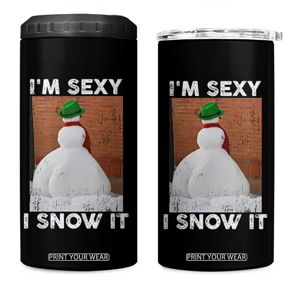 Sarcastic Snowman 4 in 1 Can Cooler Tumbler Funny Christmas I'm Sexy and I Snow It TS10 One Size: 16 oz Black Print Your Wear