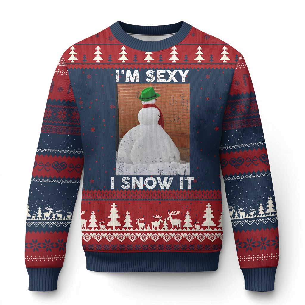 Sarcastic Snowman Ugly Christmas Sweater Funny Xmas I'm Sexy and I Snow It TS10 Navy Red Print Your Wear