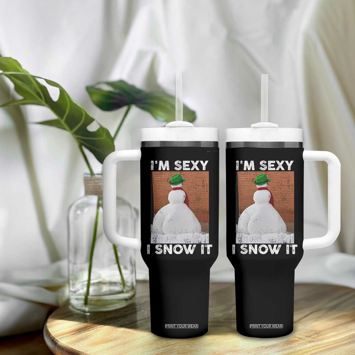 Sarcastic Snowman Tumbler With Handle Funny Christmas I'm Sexy and I Snow It TS10 Print Your Wear