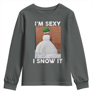 Sarcastic Snowman Youth Sweatshirt Funny Christmas I'm Sexy and I Snow It TS10 Dark Heather Print Your Wear