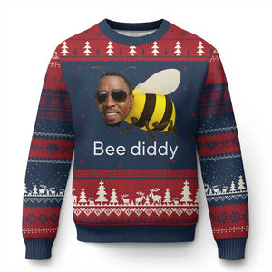 Bee Diddy Ugly Christmas Sweater Funny Weirdcore Dark Humor Internet Memes Gen-Z TS10 Navy Red Print Your Wear