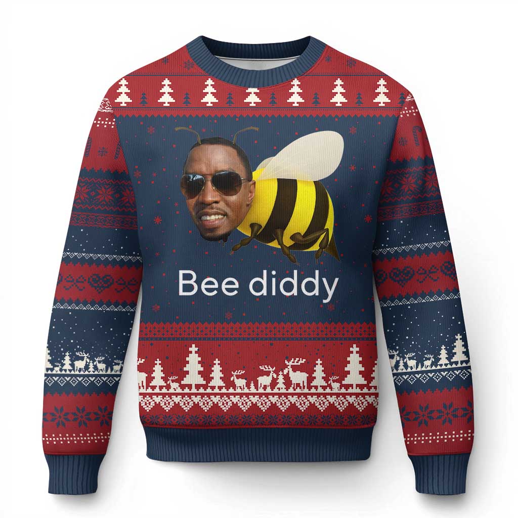 Bee Diddy Ugly Christmas Sweater Funny Weirdcore Dark Humor Internet Memes Gen-Z TS10 Navy Red Print Your Wear