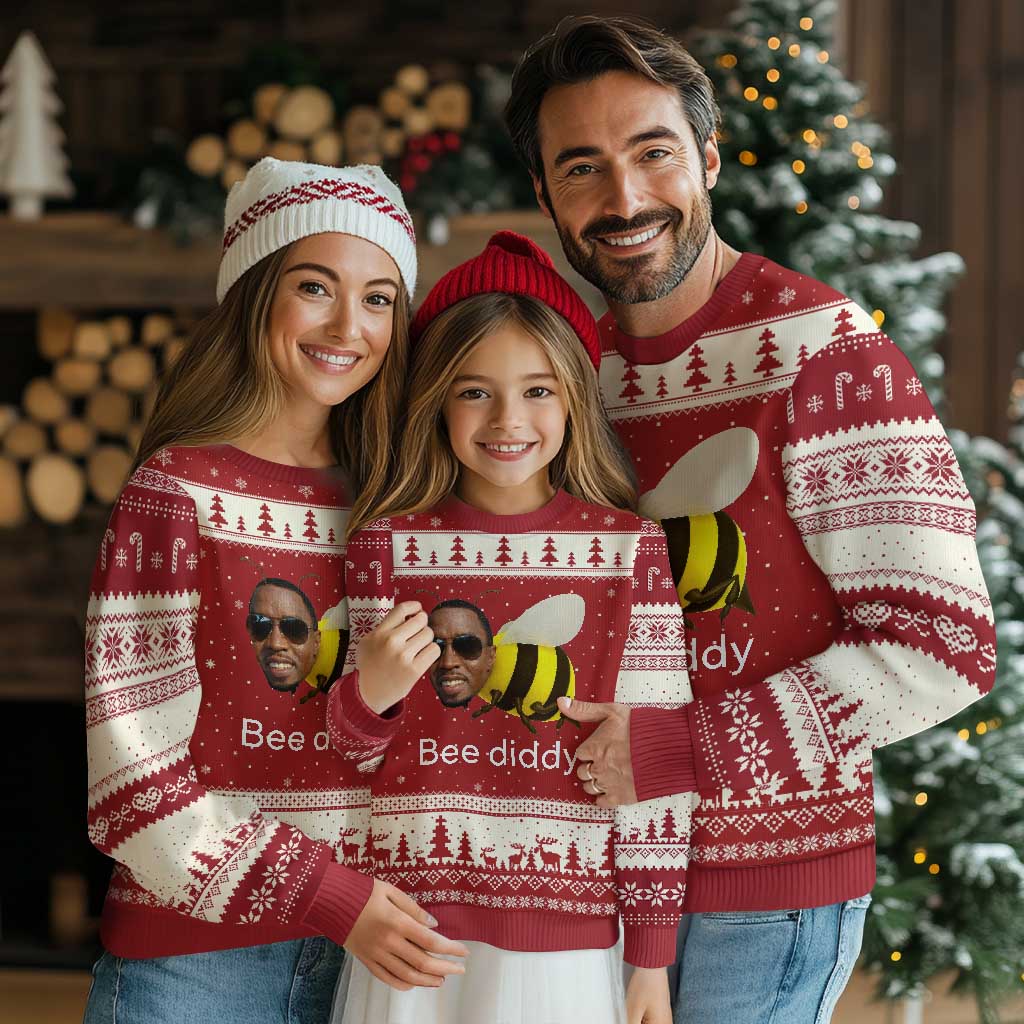 Bee Diddy Ugly Christmas Sweater Funny Weirdcore Dark Humor Internet Memes Gen-Z TS10 Red Beige Print Your Wear