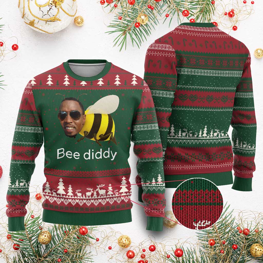 Bee Diddy Ugly Christmas Sweater Funny Weirdcore Dark Humor Internet Memes Gen-Z TS10 Red Green Print Your Wear