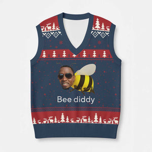 Bee Diddy V-Neck Knit Sweater Vest Funny Weirdcore Dark Humor Internet Memes Gen-Z TS10 Navy Red Print Your Wear