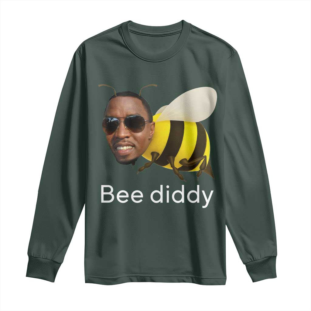 Bee Diddy Long Sleeve Shirt Funny Weirdcore Dark Humor Internet Memes Gen-Z TS10 Dark Forest Green Print Your Wear