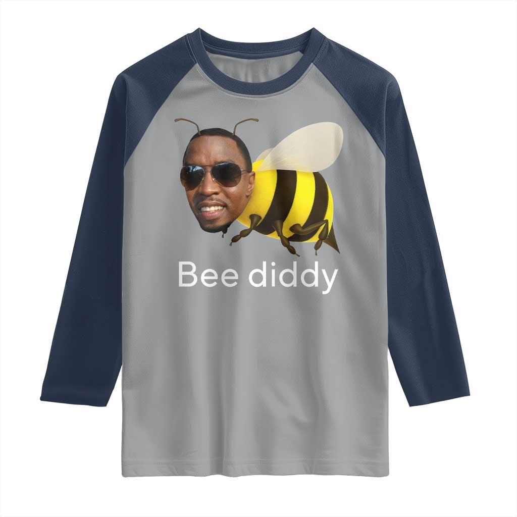 Bee Diddy Raglan Shirt Funny Weirdcore Dark Humor Internet Memes Gen-Z TS10 Sport Gray Navy Print Your Wear