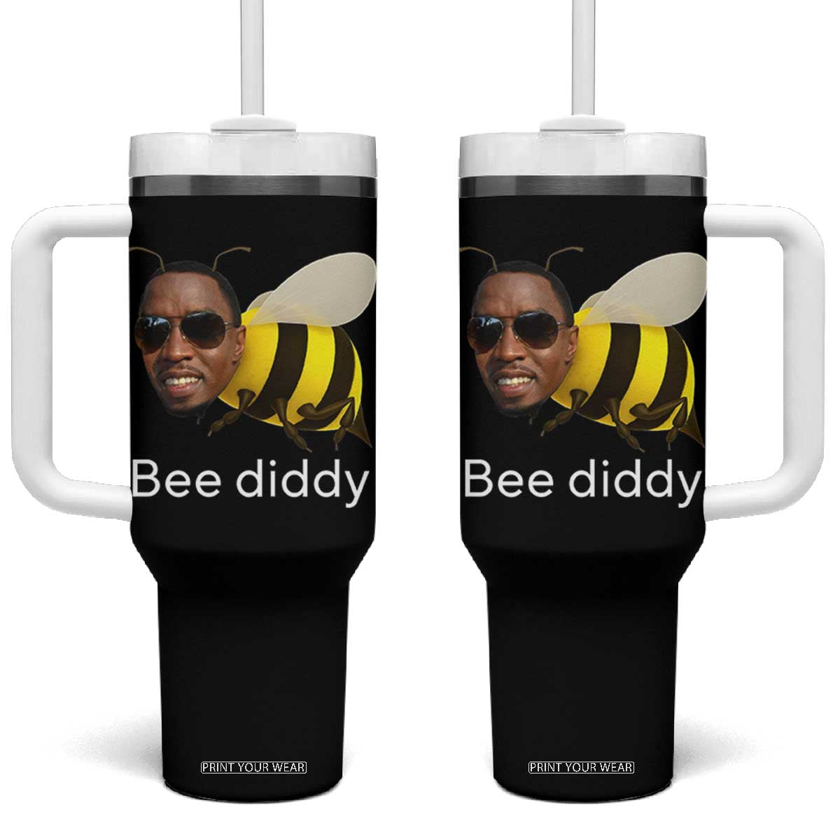 Bee Diddy Tumbler With Handle Funny Weirdcore Dark Humor Internet Memes Gen-Z TS10 One Size: 40 oz Black Print Your Wear