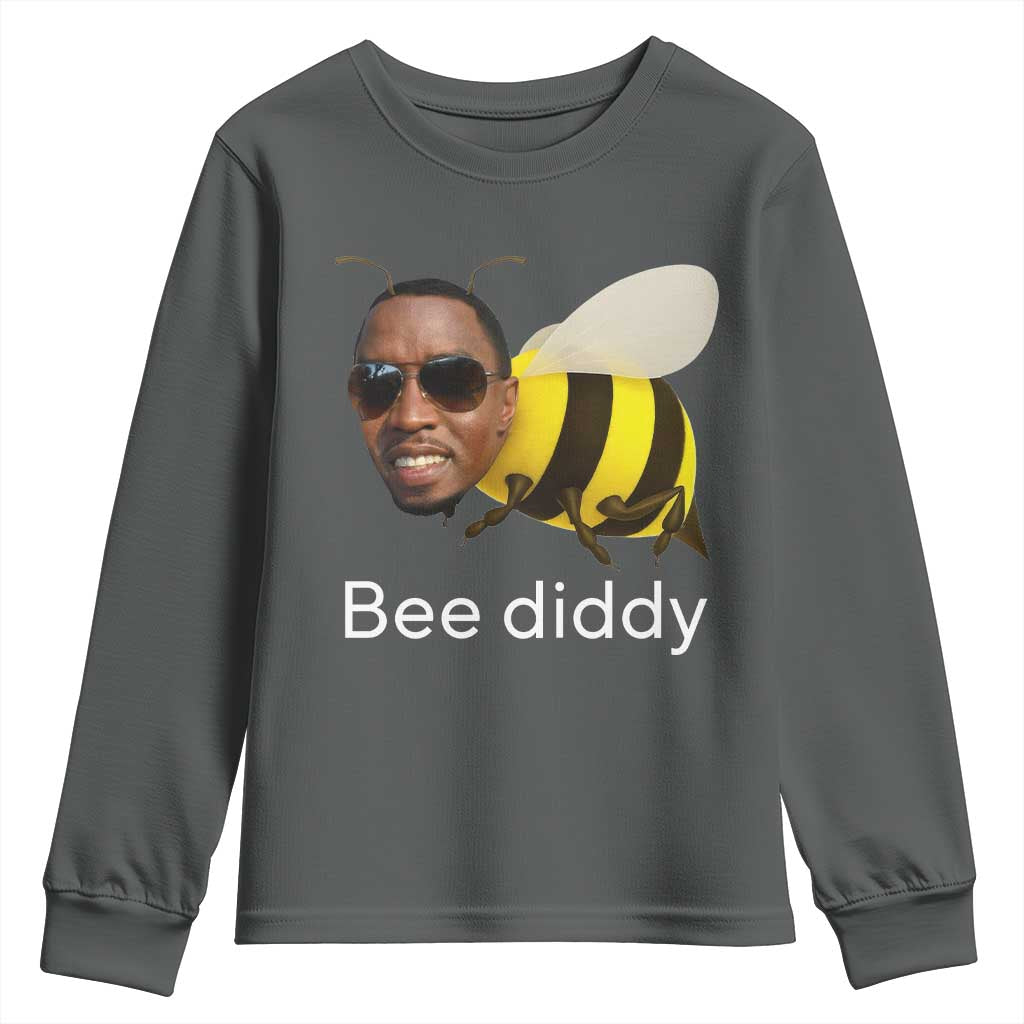 Bee Diddy Youth Sweatshirt Funny Weirdcore Dark Humor Internet Memes Gen-Z TS10 Dark Heather Print Your Wear