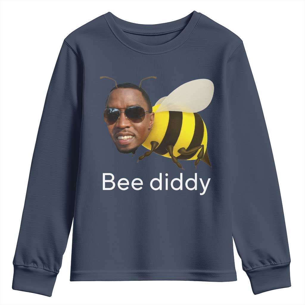 Bee Diddy Youth Sweatshirt Funny Weirdcore Dark Humor Internet Memes Gen-Z TS10 Navy Print Your Wear