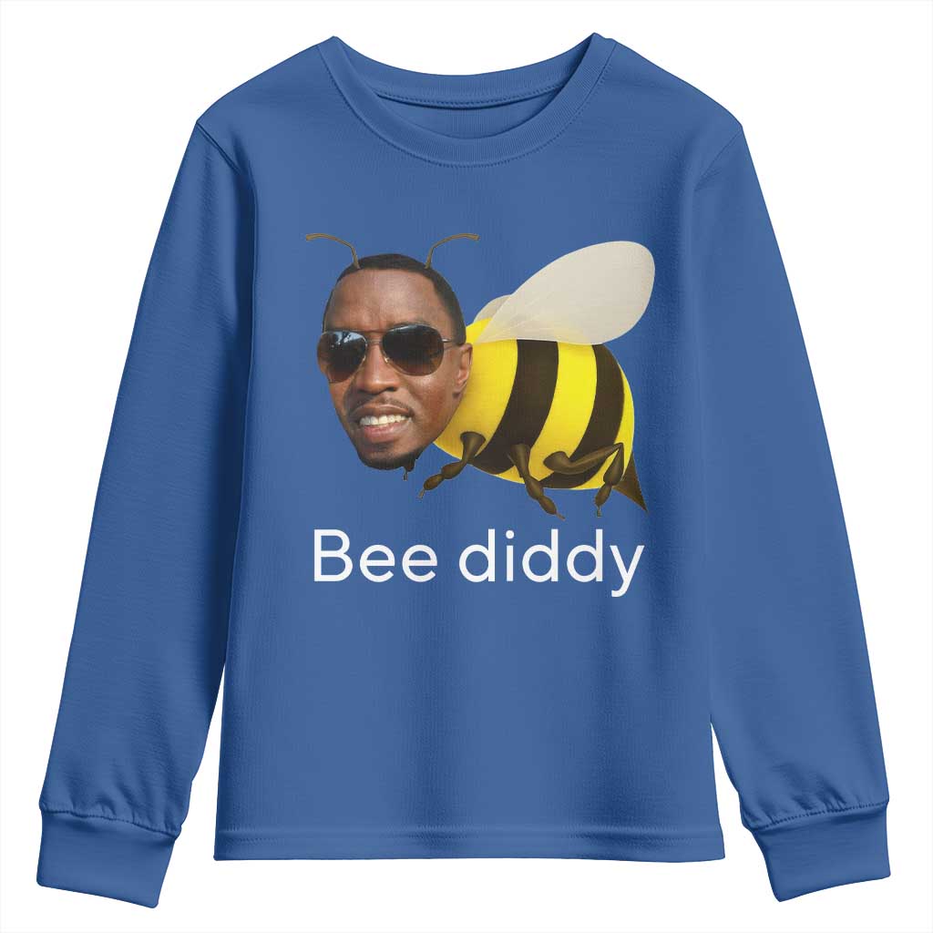 Bee Diddy Youth Sweatshirt Funny Weirdcore Dark Humor Internet Memes Gen-Z TS10 Royal Blue Print Your Wear