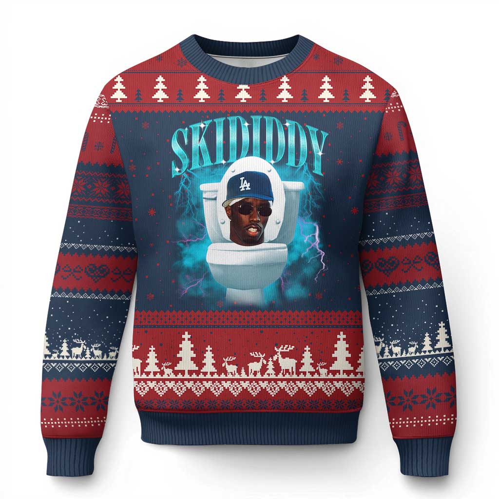 Funny Diddy Ugly Christmas Sweater Diddy Skibidi Toilet Bootleg Meme TS10 Navy Red Print Your Wear