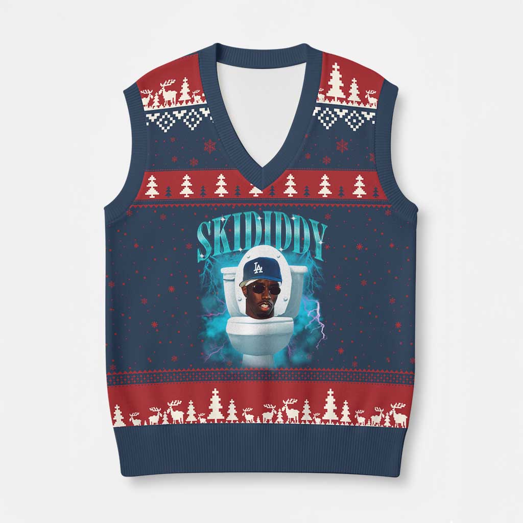 Funny Diddy V-Neck Knit Sweater Vest Diddy Skibidi Toilet Bootleg Meme TS10 Navy Red Print Your Wear