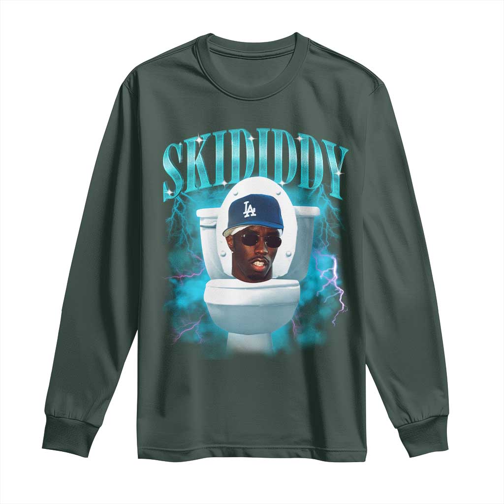 Funny Diddy Long Sleeve Shirt Diddy Skibidi Toilet Bootleg Meme TS10 Dark Forest Green Print Your Wear