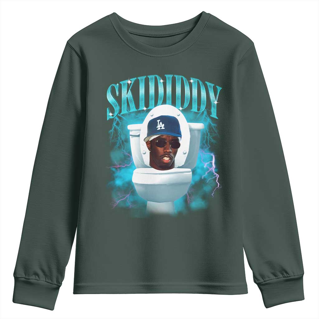 Funny Diddy Youth Sweatshirt Diddy Skibidi Toilet Bootleg Meme TS10 Dark Forest Green Print Your Wear