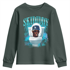 Funny Diddy Youth Sweatshirt Diddy Skibidi Toilet Bootleg Meme TS10 Dark Forest Green Print Your Wear