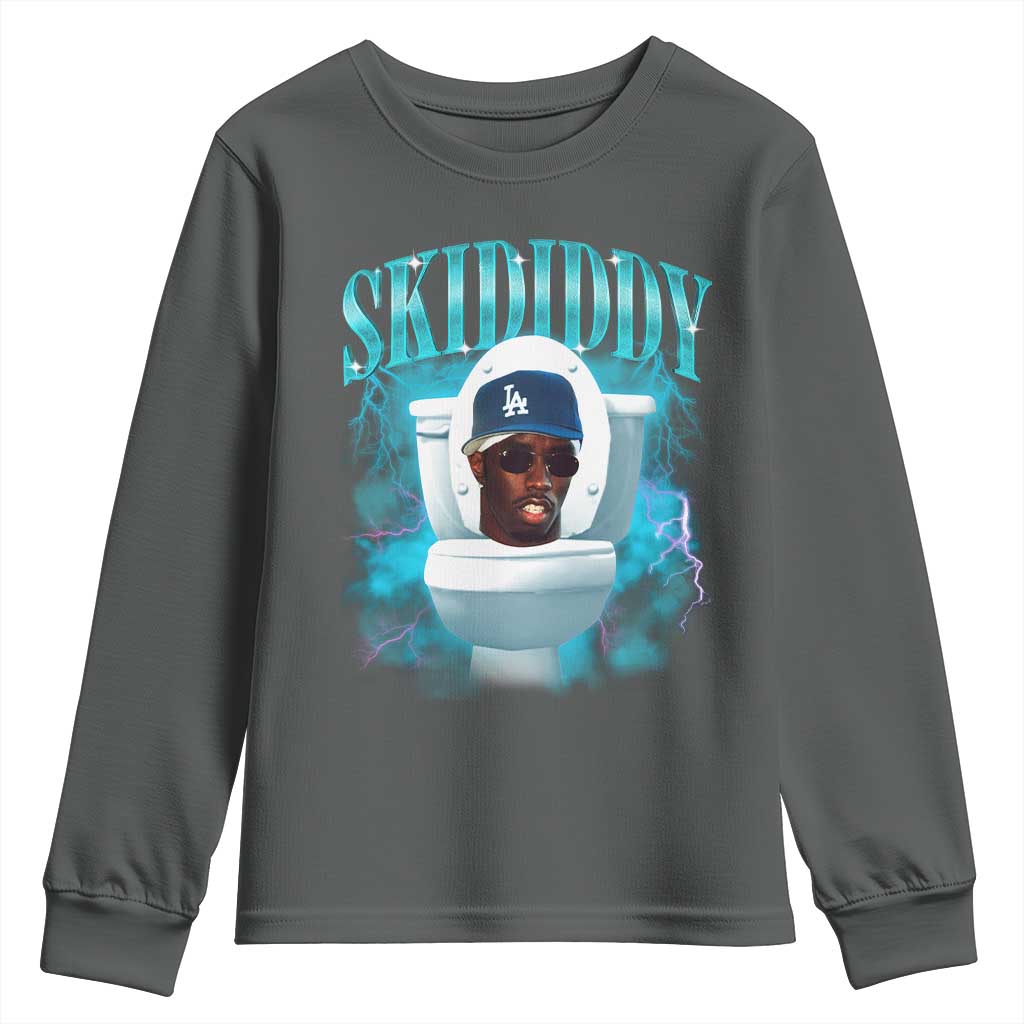 Funny Diddy Youth Sweatshirt Diddy Skibidi Toilet Bootleg Meme TS10 Dark Heather Print Your Wear