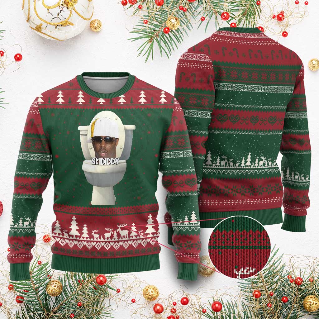 Funny Diddy Ugly Christmas Sweater Diddy Skibidi Toilet Meme TS10 Red Green Print Your Wear