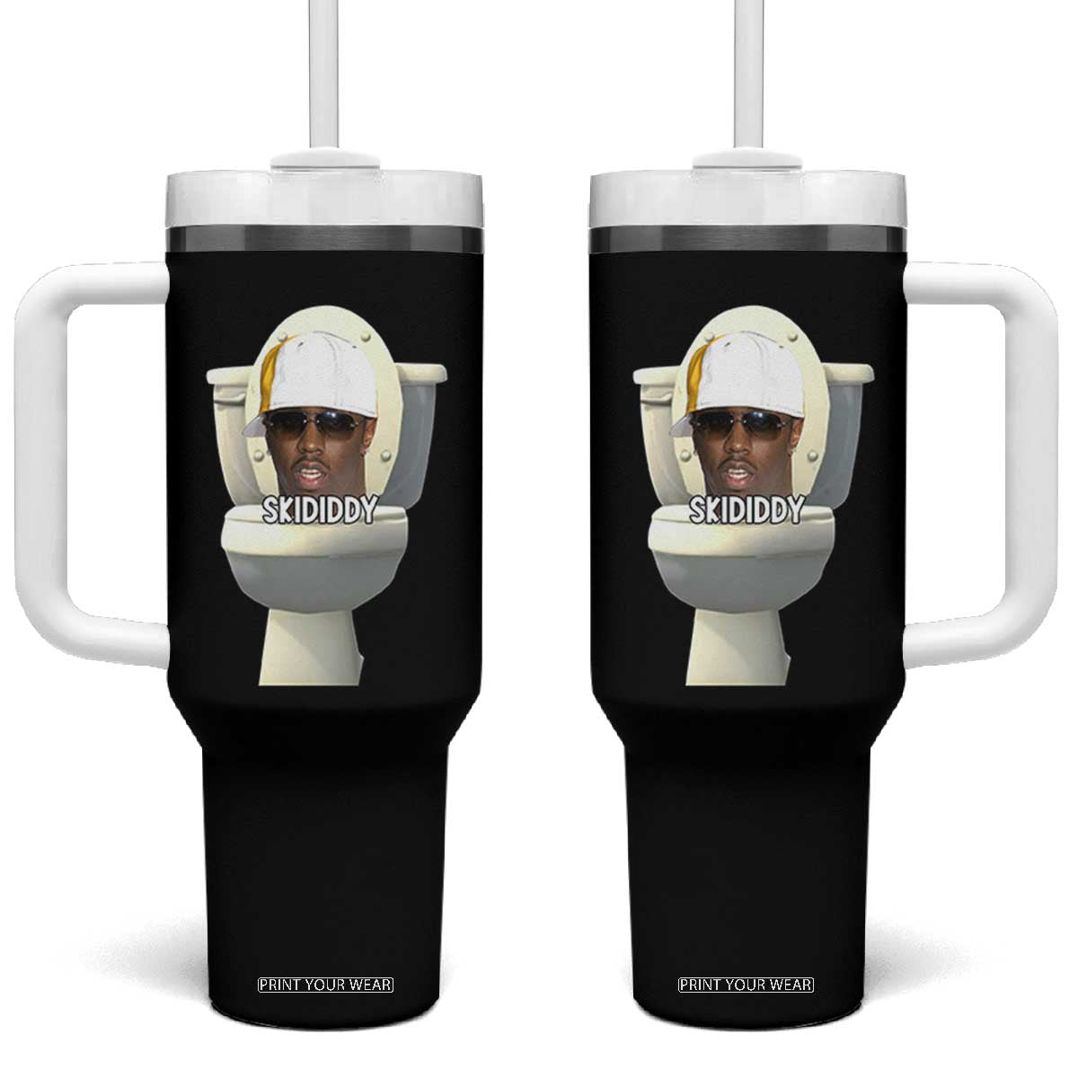 Funny Diddy Tumbler With Handle Diddy Skibidi Toilet Meme TS10 One Size: 40 oz Black Print Your Wear